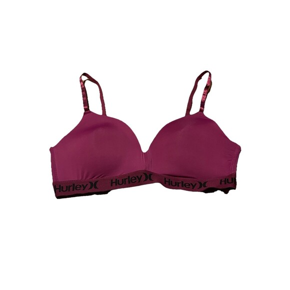 Hurley Women’s Sports Bra 38C – Magenta Logo Band Bralette Athletic Swim Top - Picture 1 of 5